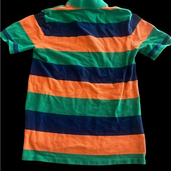 Boys Polo Ralph Lauren Striped Polo Shirt - Green, Orange, and Navy - Picture 2 of 5
